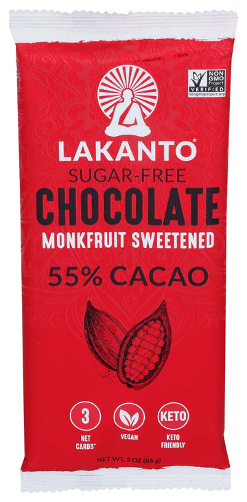 Lakanto Sugar Free Chocolate Bars - Dark Chocolate, Sweetened With Monk Fruit Sweetener, 3G Net Carbs, Keto, Gluten Free, All Na