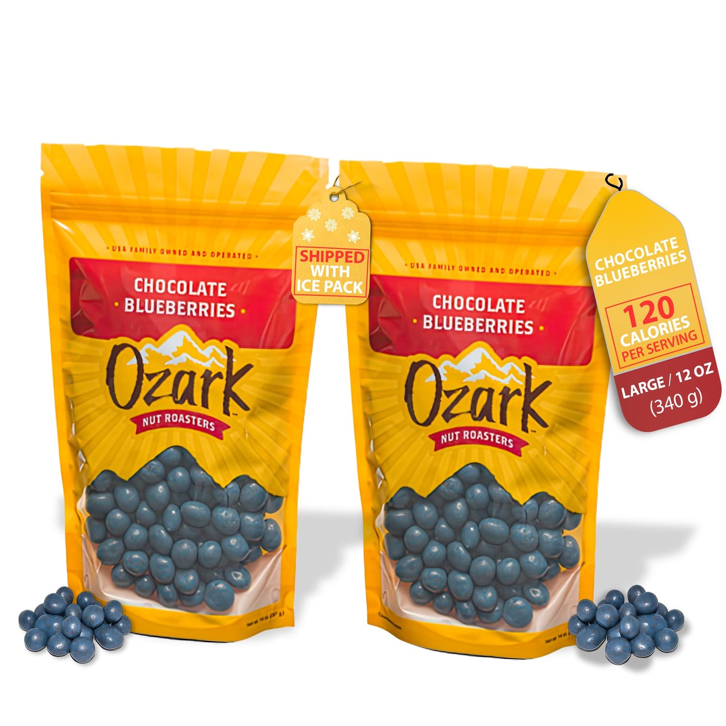 Ozark Nut Roasters Chocolate Coated Blueberries & Candied Peanuts, Resealable 2 Pack, 14 oz