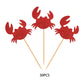 24 Pcs Crab Cupcake Toppers Red Glitter Ocean Crab Cupcake Picks Seafood Ocean Animal Theme Baby Shower Kids Birthday Party Cake