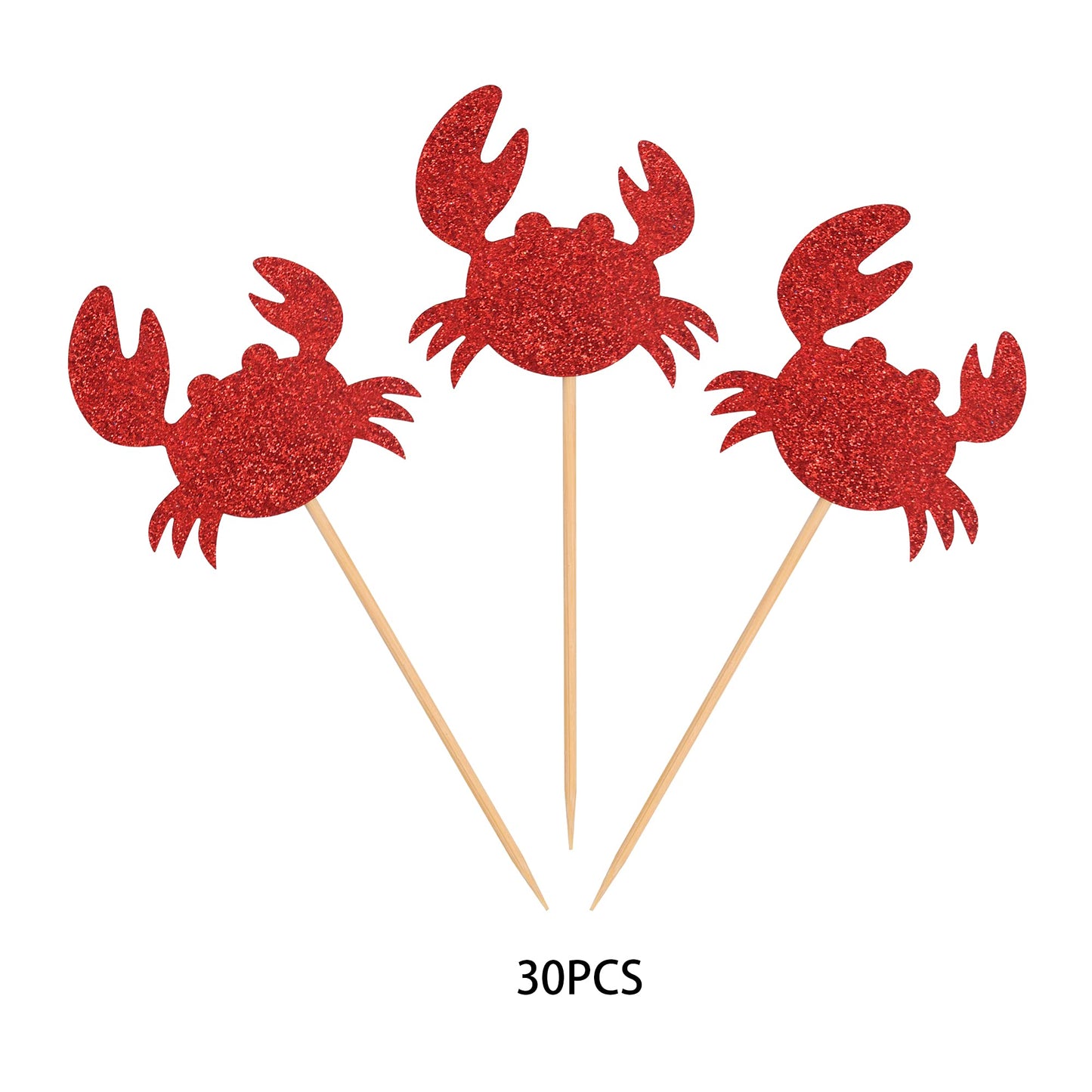 24 Pcs Crab Cupcake Toppers Red Glitter Ocean Crab Cupcake Picks Seafood Ocean Animal Theme Baby Shower Kids Birthday Party Cake