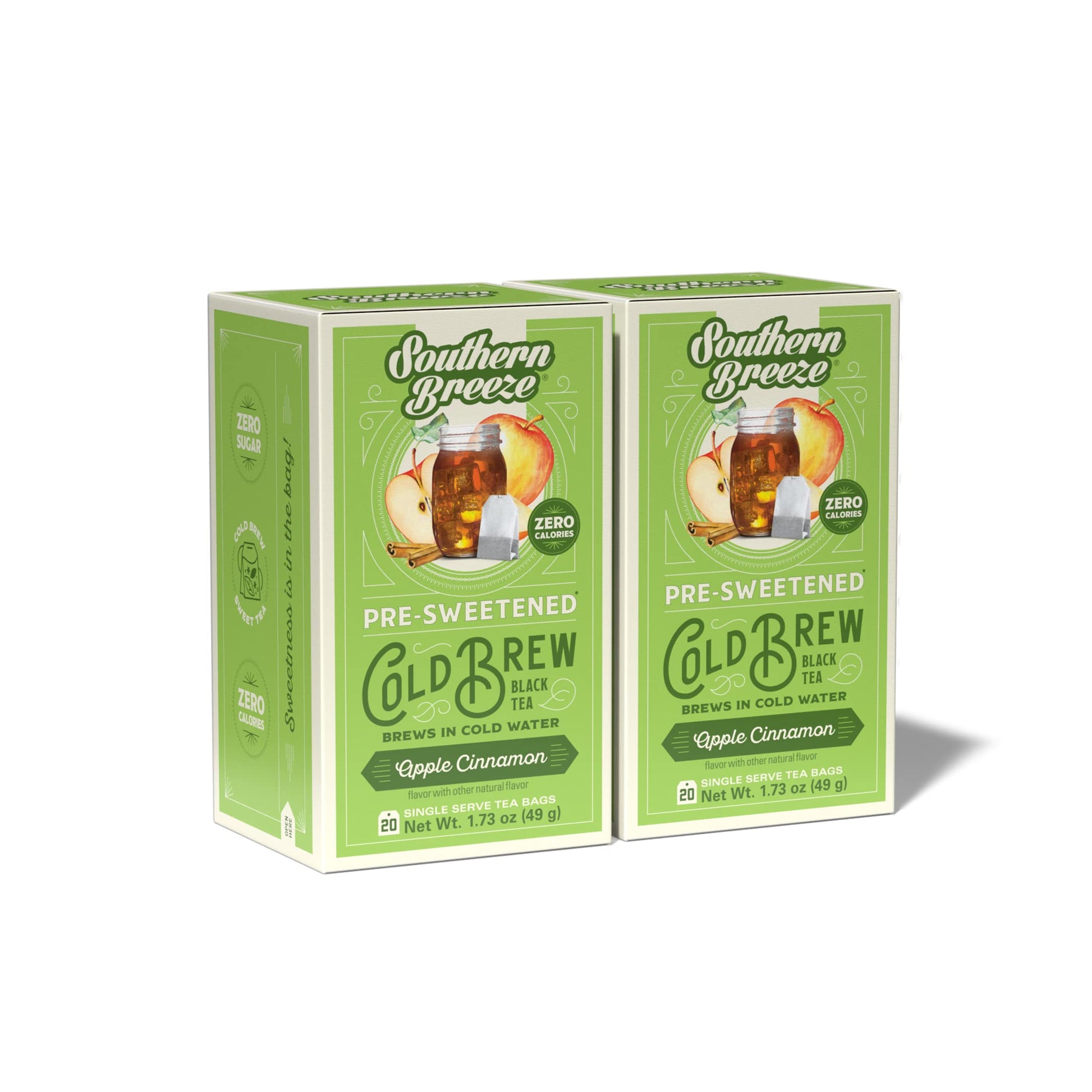 Southern Breeze Cold Brew Sweet Tea with Apple Cinnamon, 20 Count (Pack of 2), Zero Carbs, Zero Sugar
