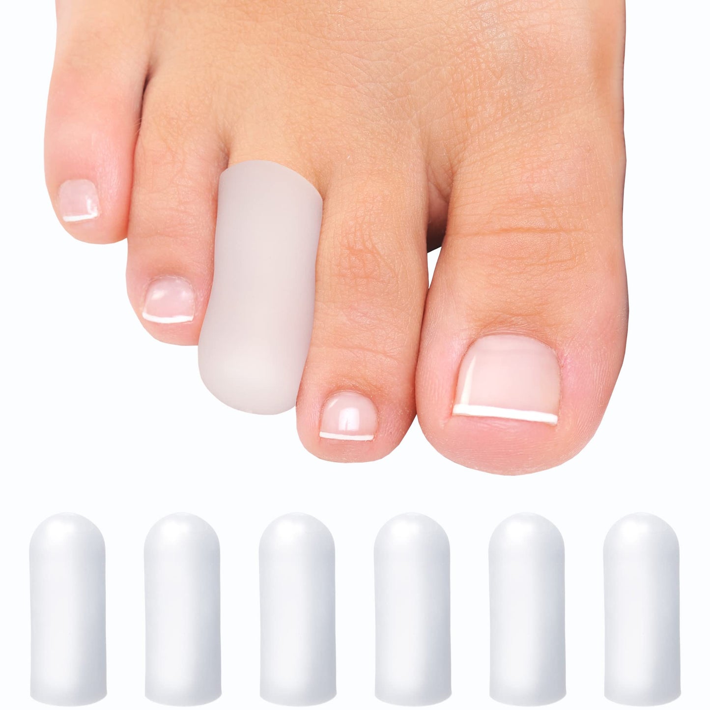 Homergy Original Soft Gel Toe Cap - 6 Small Toe Protectors For Women & Men, Cushioning Toe Sleeves To Provide Relief From Missin