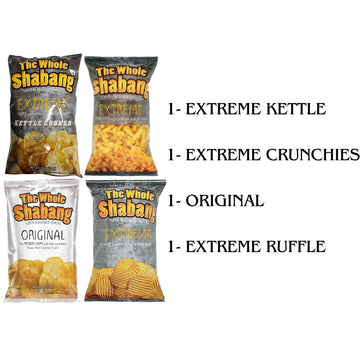 Generic The Whole Shabang Potato Chips Variety Pack Of 4, Extreme, Extreme Kettle, Extreme Crunchies, Original. 6 Oz Bags