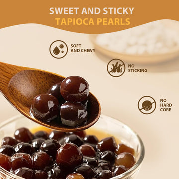 Soeos Boba Pearls, Black Tapioca Pearls 8.8 Oz(Pack Of 36), Black Sugar Flavor Boba Pearls For Bubble Tea, Smoothies & Desserts