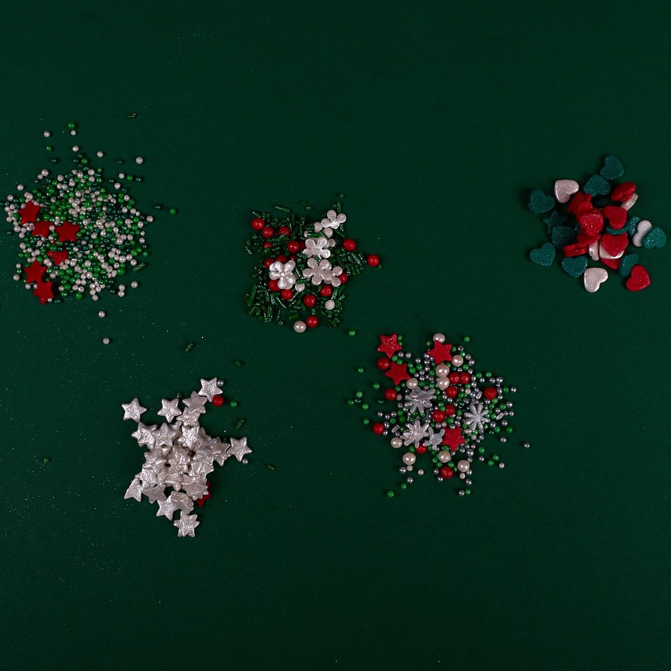 Confect Christmas Sprinkles | Sprinkles for Baking & Cake Decorative | Assorted pack of 5 Silver, Red, Green & White I Heart, st