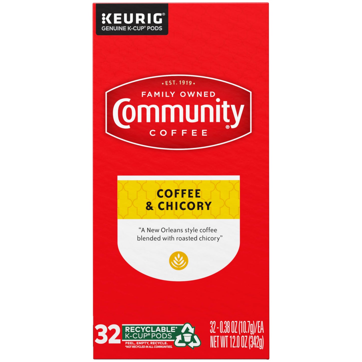 Community Coffee And Chicory, Medium-Dark Roast, Single-Serve Keurig K-Cup Pods, 32 Count (Pack Of 4)