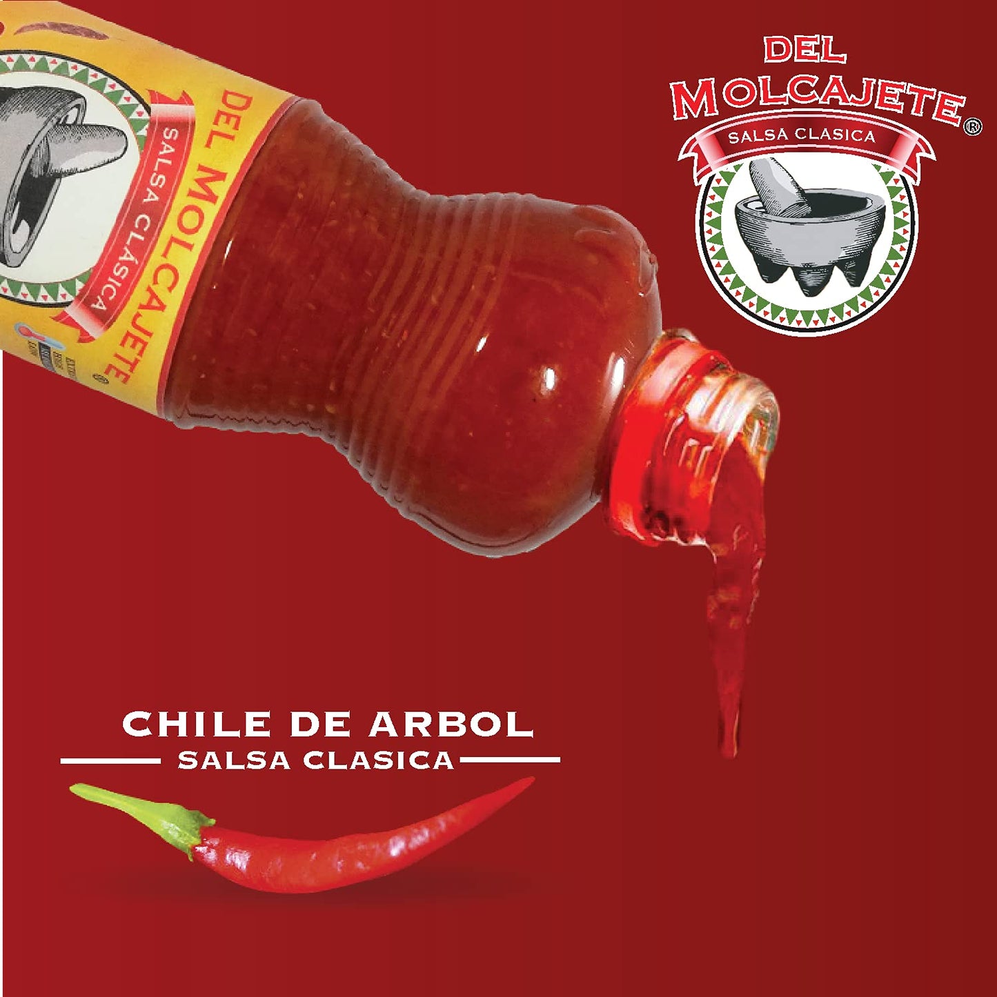 Del Molcajete Salsa Clasica Variety 12-Pack - Chile de Arbol, Chilpotle, Chile Peron/Manzano - 24.1 cm