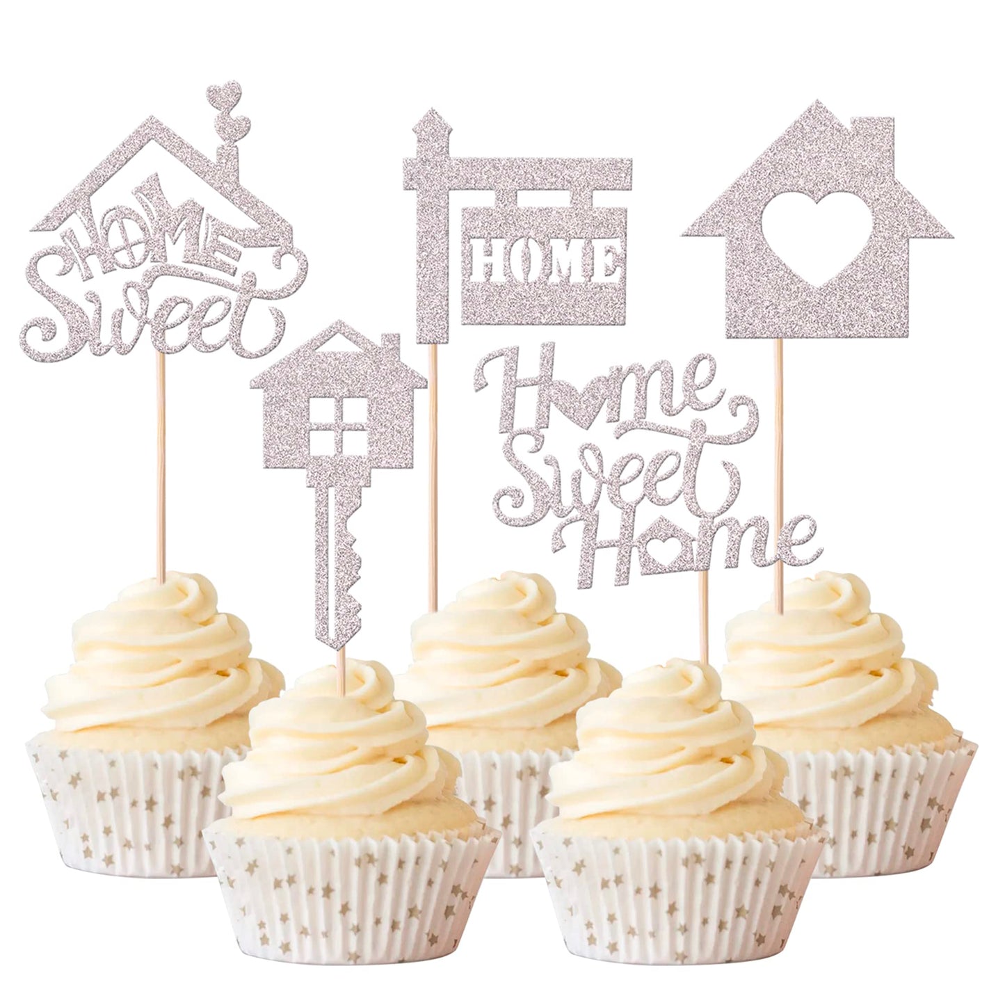 Rsstarxi Cupcake Toppers 30 Pack Silver Glitter Paper Key Housewarming Decorations Model XM082-silver