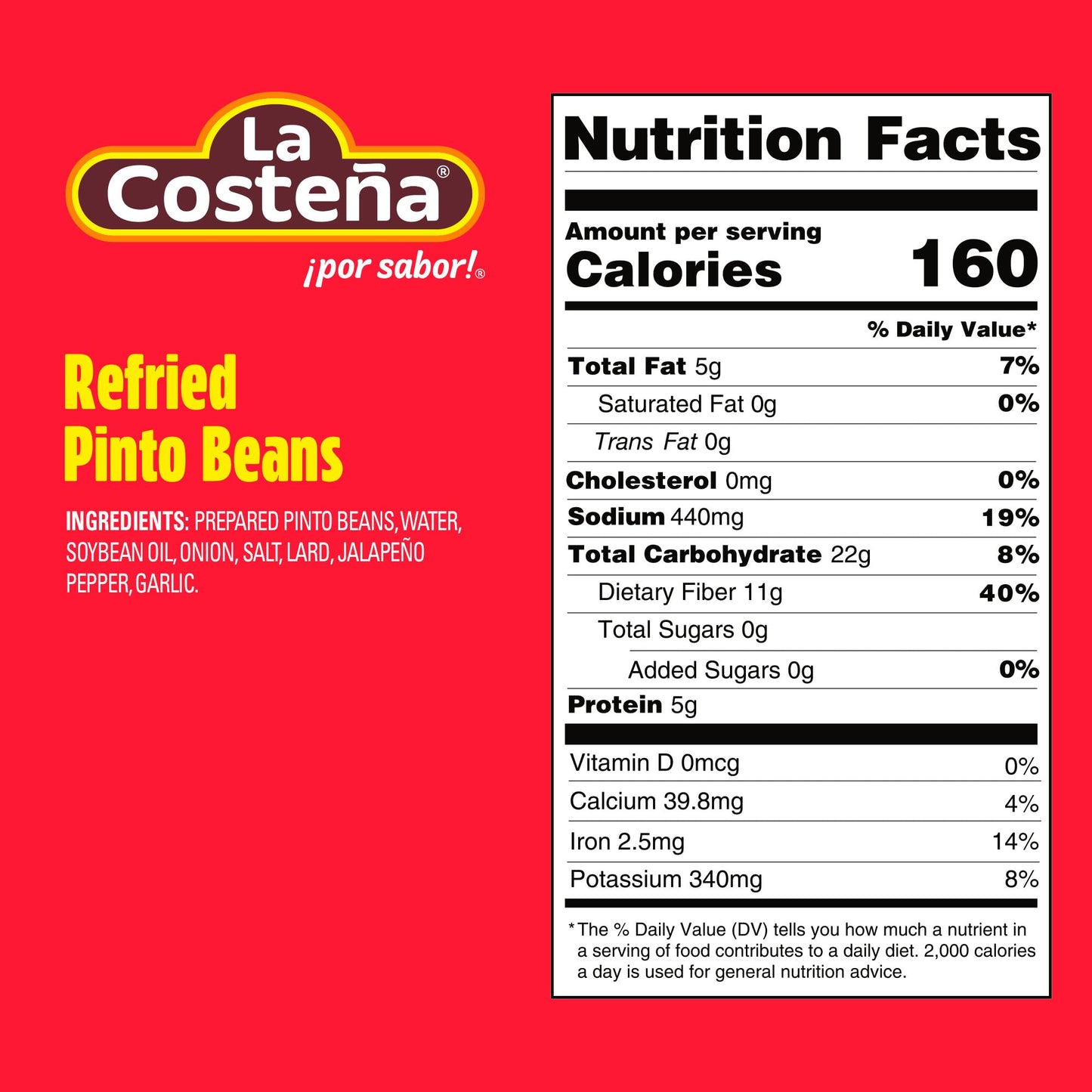 La Costeña Refried Pinto Beans, Microwaveable Pouch, 15.16 Oz, Pack of 8, Pinto Color
