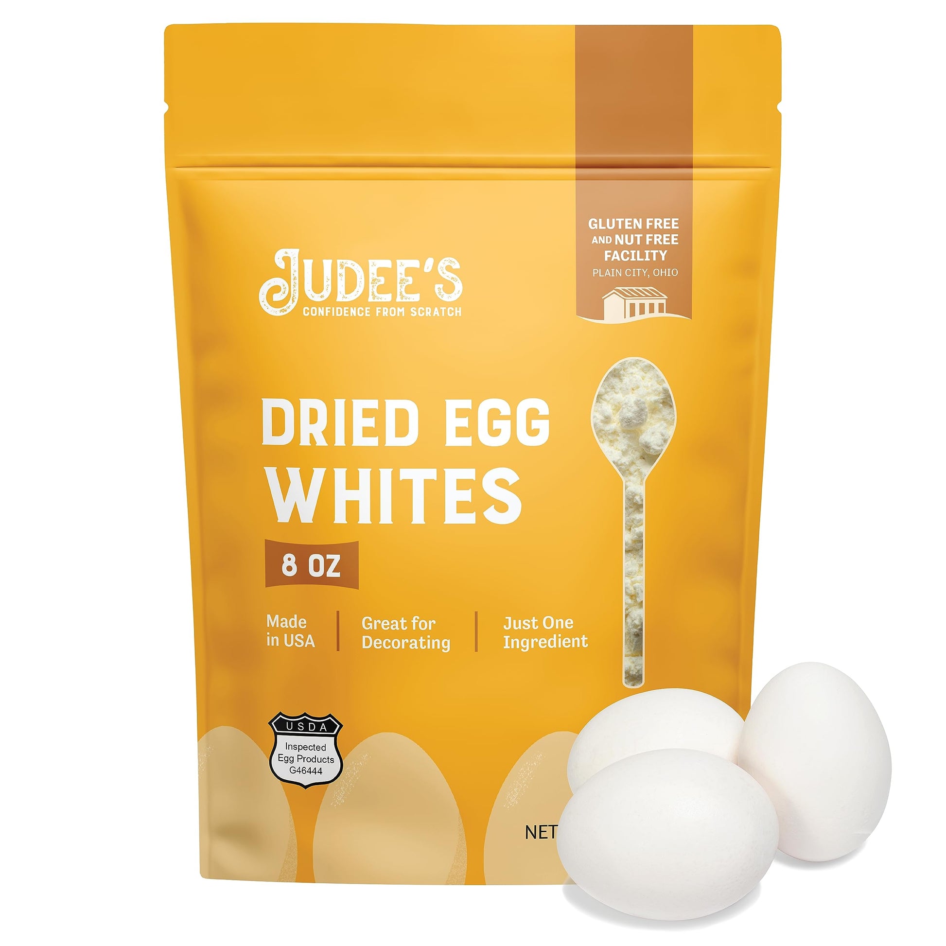 Judees Dried Egg White Protein Powder 8 oz - Pasteurized, USDA Certified, 100% Non-GMO - Gluten-Free and Nut-Free - Just One Ing
