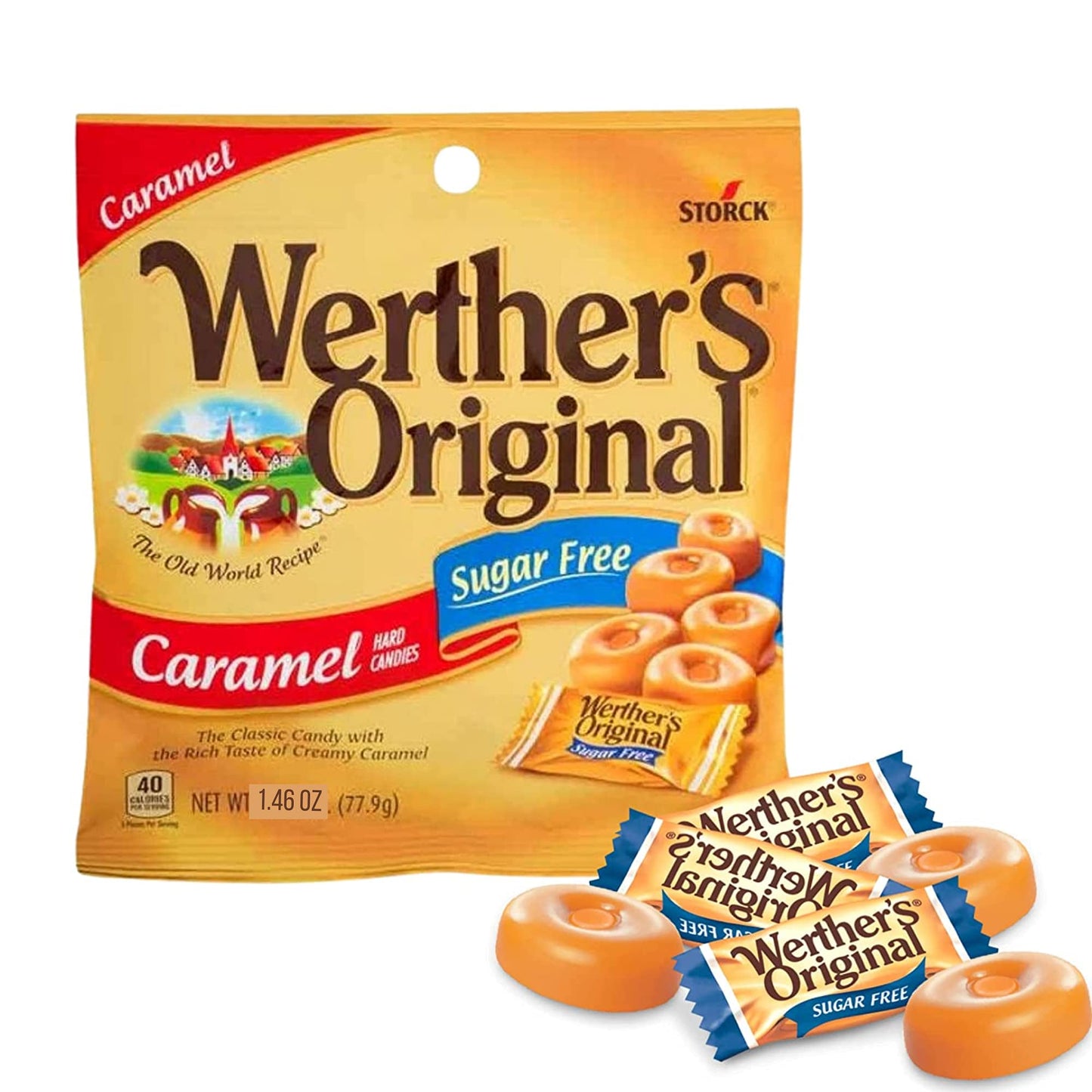 Needzo Werther'S Sugar Free Candy Variety Pack With Classic Caramel Flavored Hard And Chewy Candies Paired With Caramel Coffee, Sugarless Gift Basket Stuffer, Set Of 3