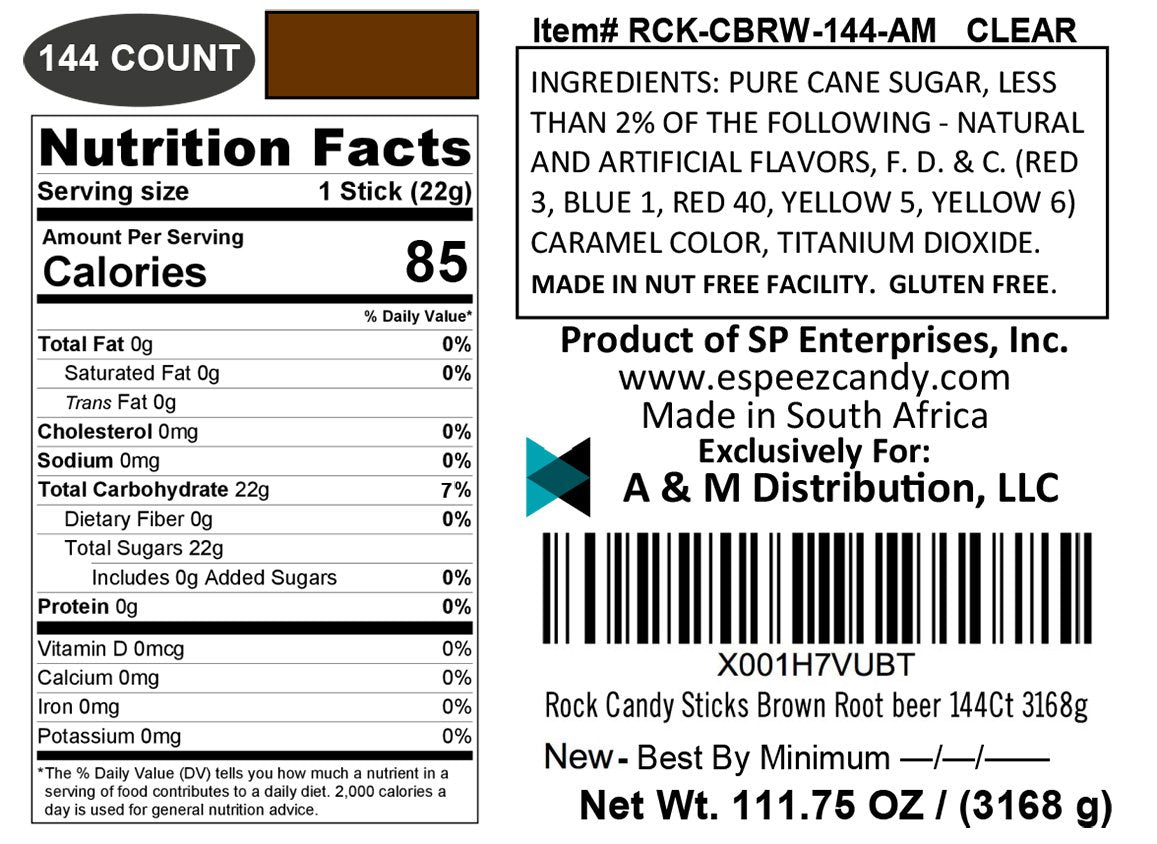 Espeez Extra Large Rock Candy Sticks - 144 Count Root malt-inspired Lollipops - Individually Wrapped for Parties, Buffets, and Celebrations