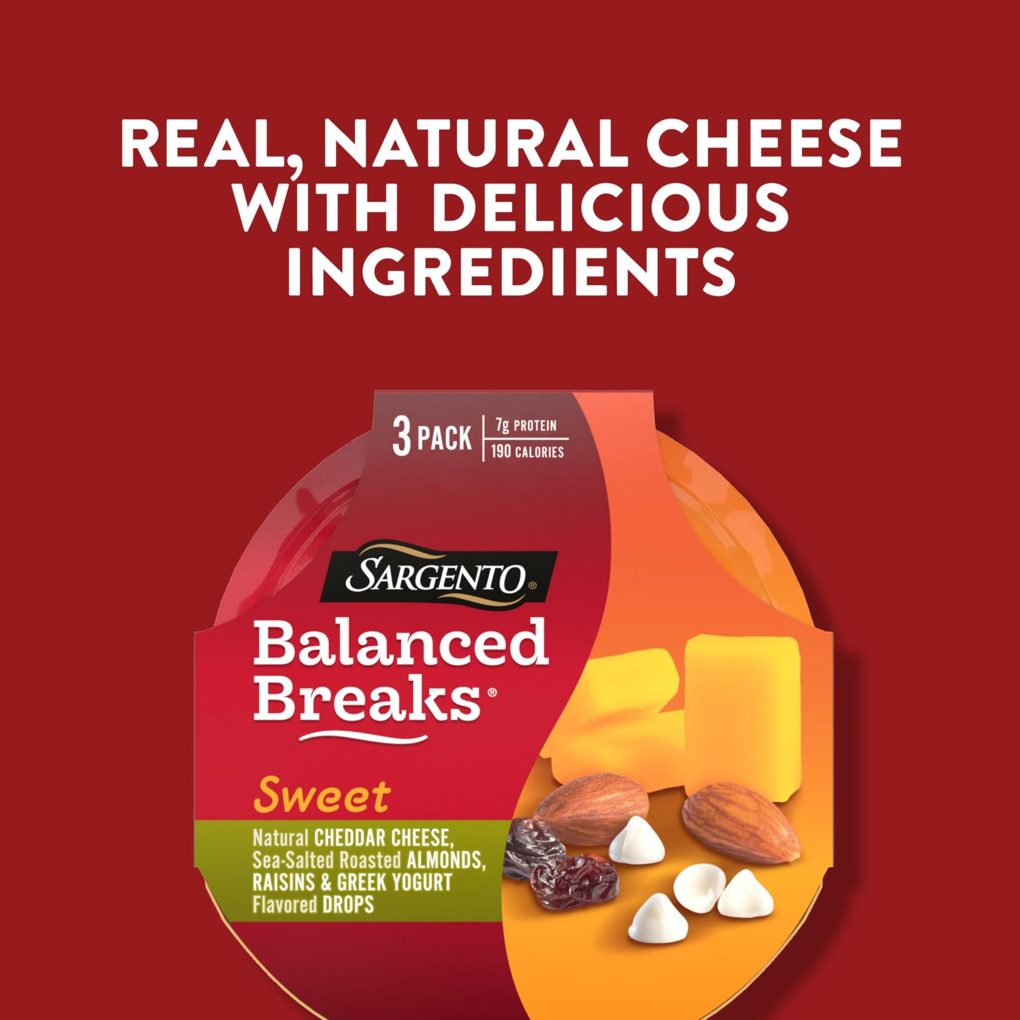 Sargento Sweet Balanced Breaks Natural Cheddar Cheese, Sea-Salted Roasted Almonds, Raisins and Greek Yogurt Flavored Drops Snack