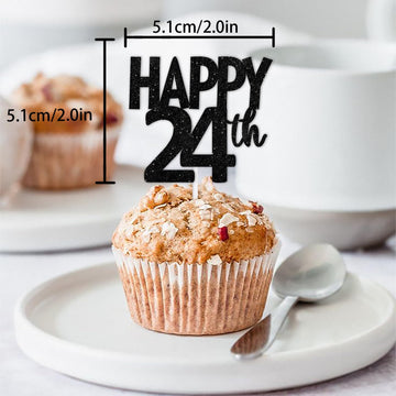 18Pcs Black Glitter Happy 24Th Dessert Cupcake Topper Pick For Funny Legend Since 2001 Theme Decor Supplies Men Women Happy 24 B