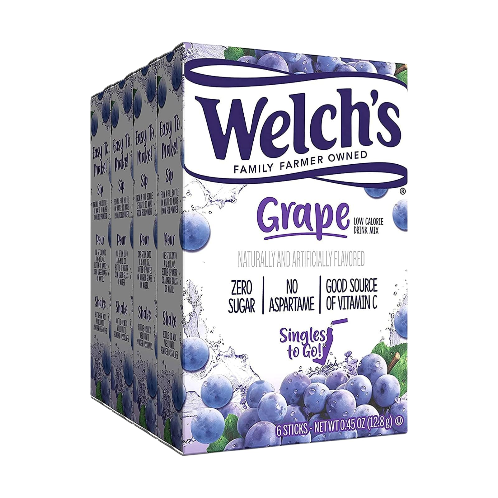 Welchs Grape Singles To Go Drink Mix, 0.45 OZ, 6 CT (Pack of 4)