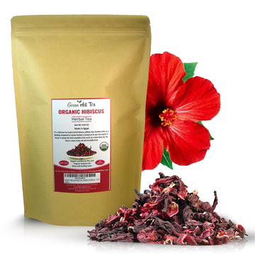 Organic Hibiscus Herbal Tea by Greenhilltea - 4 OZ Loose Leaf, Natural Red Tea, Healthy Benefits, Caffeine-Free Herbal Infusion