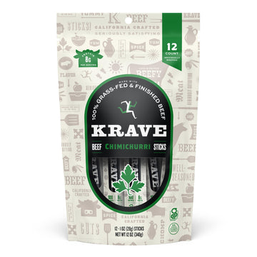 Krave, Beef Sticks, Chimichurri (1 Ounce Sticks, Pack of 12) - 100% Grass Fed Beef, 100 Calories Per Stick, Good Source of Prote