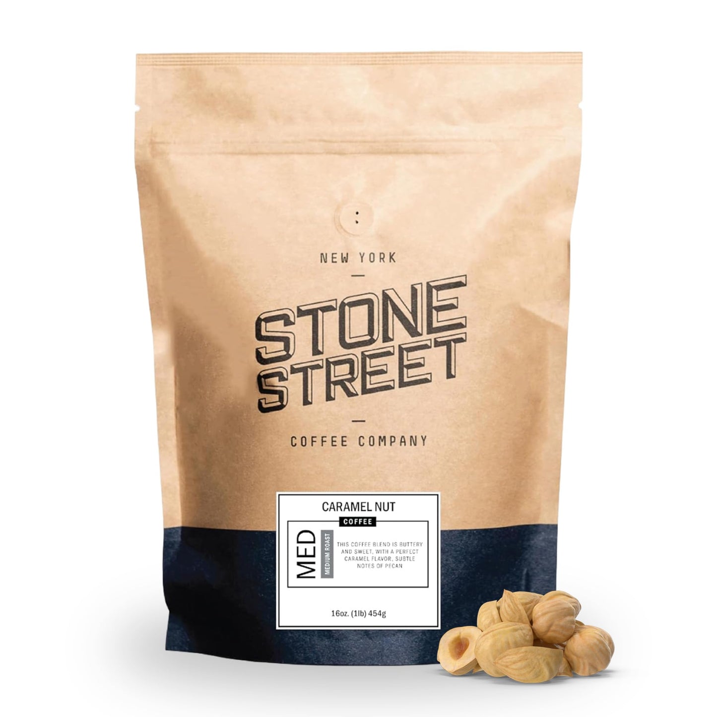 Stone Street Flavored Ground Coffee, Caramel Nut, 100% Colombian Arabica, Medium Roast, 16 Ounce