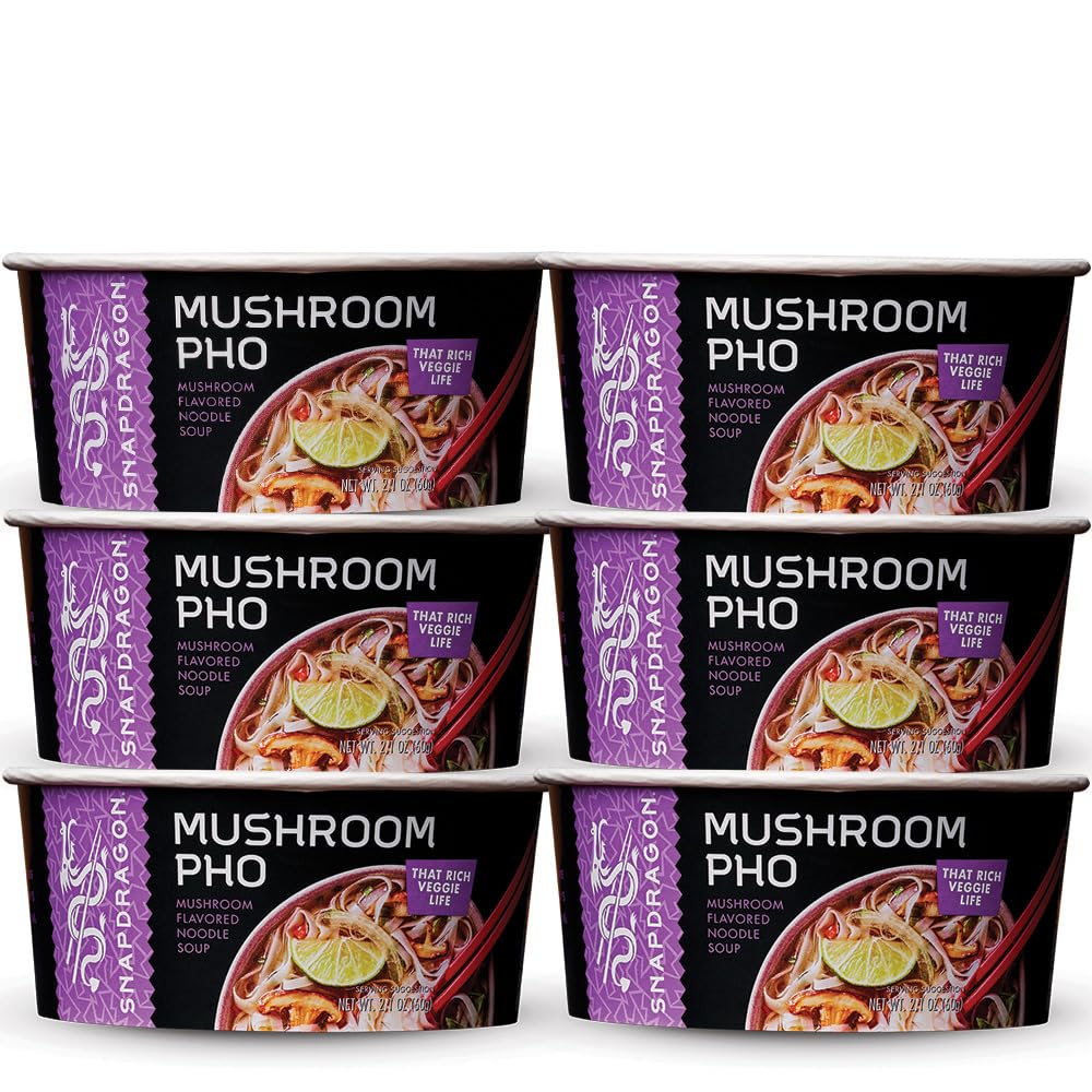 Snapdragon Mushroom Pho Instant Noodle Bowls | Mushroom Flavor Broth with Rice Noodles | Gluten Free | No Artificial Flavors | N
