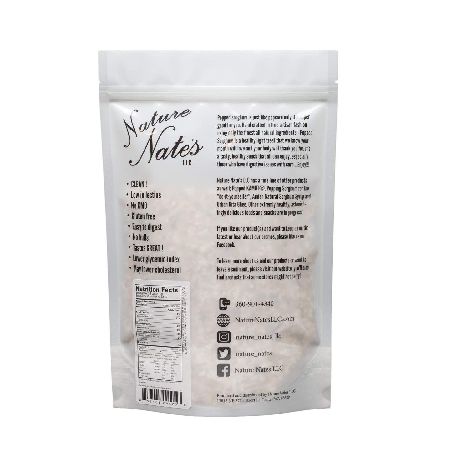 Nature Nates Popped Sorghum, Organic Ghee Butter, Keto & Gluten Free Snack, 4.3 Ounce