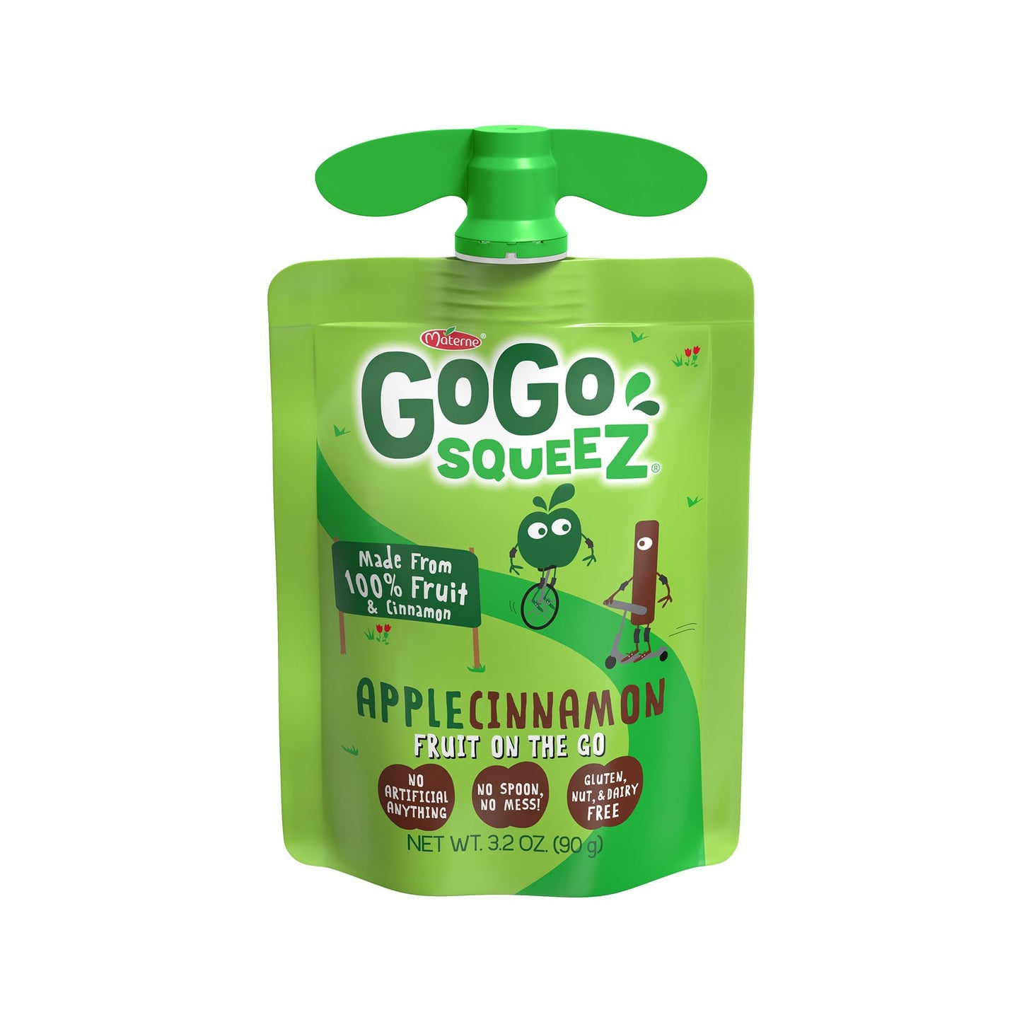 GoGo squeeZ Fruit on the Go  Apple Cinnamon  3.2 oz (Pack of 12)  Unsweetened Fruit Snacks for Kids  Gluten Free  Nut Free and Dairy Free  Recloseable Cap  BPA Free Pouches