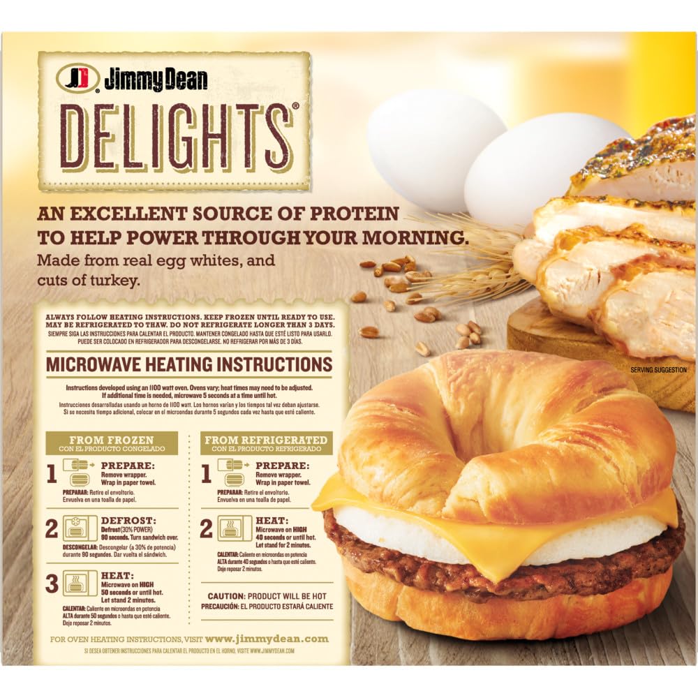 Jimmy Dean Delights Turkey Sausage, Egg White & Cheese Croissant Sandwiches, 4 Count (Frozen)