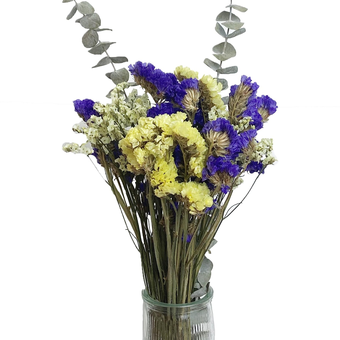 L'BREVOGA Dried Flower Bouquets, Purple and Yellow Statice Sea Lavender with Eucalyptus, 100% Natural Flowers for Decoration Hom