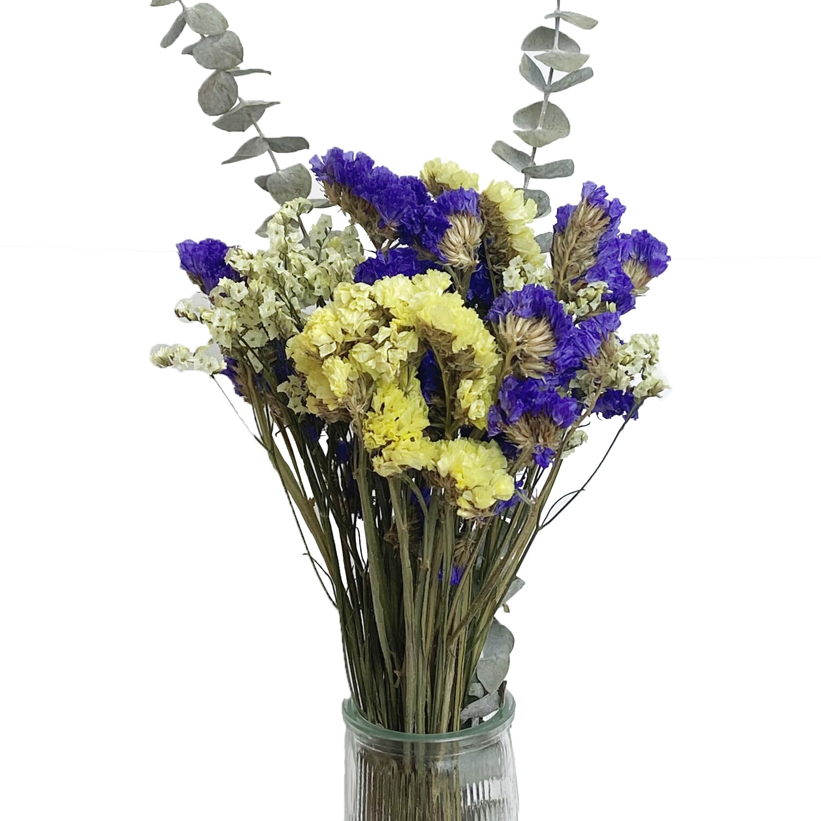 L'BREVOGA Dried Flower Bouquets, Purple and Yellow Statice Sea Lavender with Eucalyptus, 100% Natural Flowers for Decoration Hom