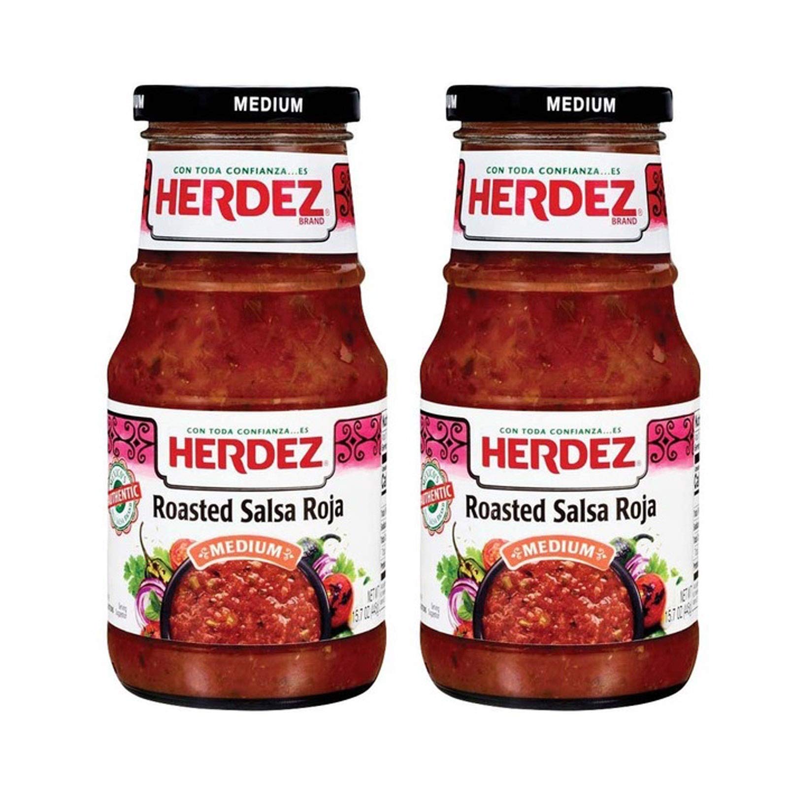 Herdez Roasted Salsa Roja, Medium, 15 oz, Pack of 2