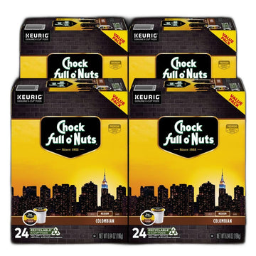 Chock full oNuts Keurig K-Cup Pods - Colombian - Medium Roast - Premium Arabica, 24 count, Pack of 4