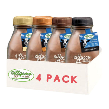 Silly Cow Farms Hot Chocolate Variety Pack - 4 Flavors, Gluten-Free, Non-GMO, Dairy-Free, 16.9 Oz Reusable Glass Bottle