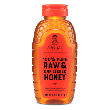 Nates 100% Pure, Raw & Unfiltered Honey - Award-Winning Taste, 16 oz. Squeeze Bottle
