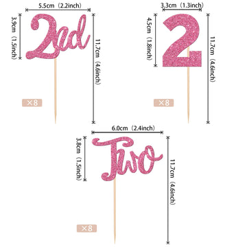 24 Pcs Two Cupcake Toppers Glitter 2Nd Birthday Cupcake Picks Number 2 Two Cake Picks For Baby Shower Kids Second Birthday Anniv