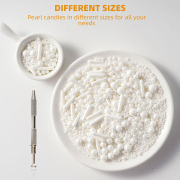 Kasvan White Mix Sugar Sprinkles - Edible Candy Pearls With 4-Claw Sprinkle Pen,118G/4.16 Oz, Gift Box Pack, Baking Cake Decorat