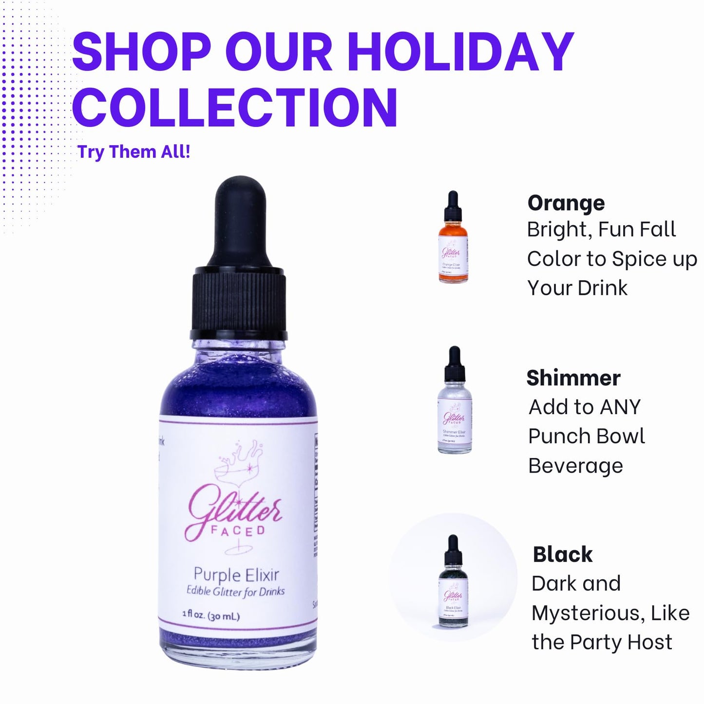 Glitter Faced Purple Edible Glitter For Galentines Cocktails & Mocktails, Mess-Free Glitter For 30 Drinks, Luster Dust Made From