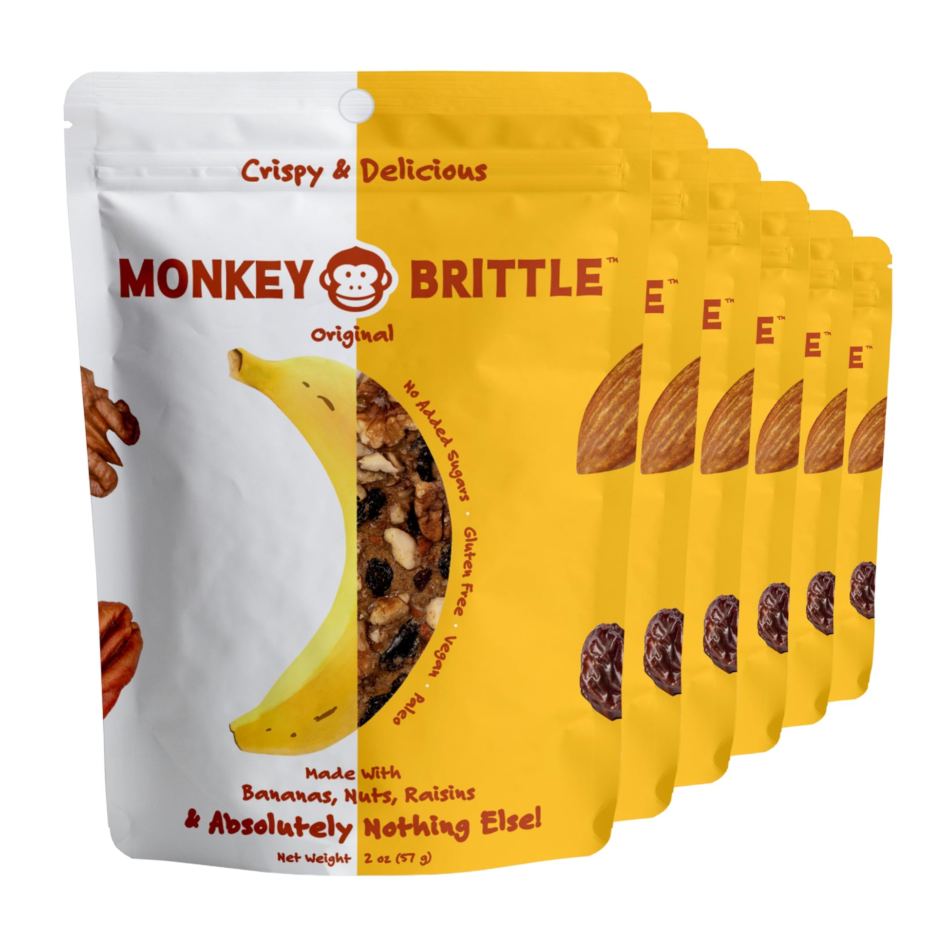 Monkey Brittle Vegan Snacks, Gluten-Free Crispy Treats, 2 Ounce (Pack of 6)