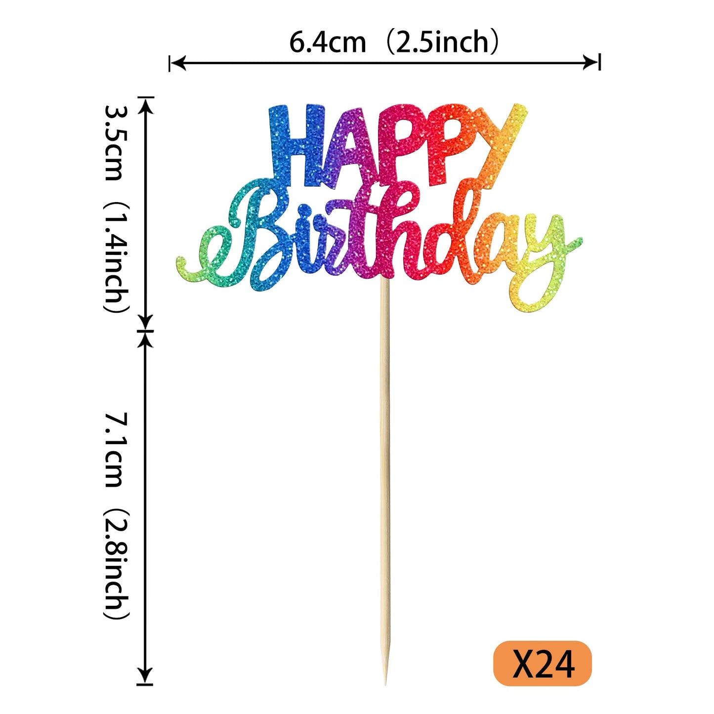 YCTHUNFISH Glitter Cupcake Toppers, 24 Pack, Happy Birthday & Baby Shower, W 2.5 inches x H 4.2 inches, Multi-colored