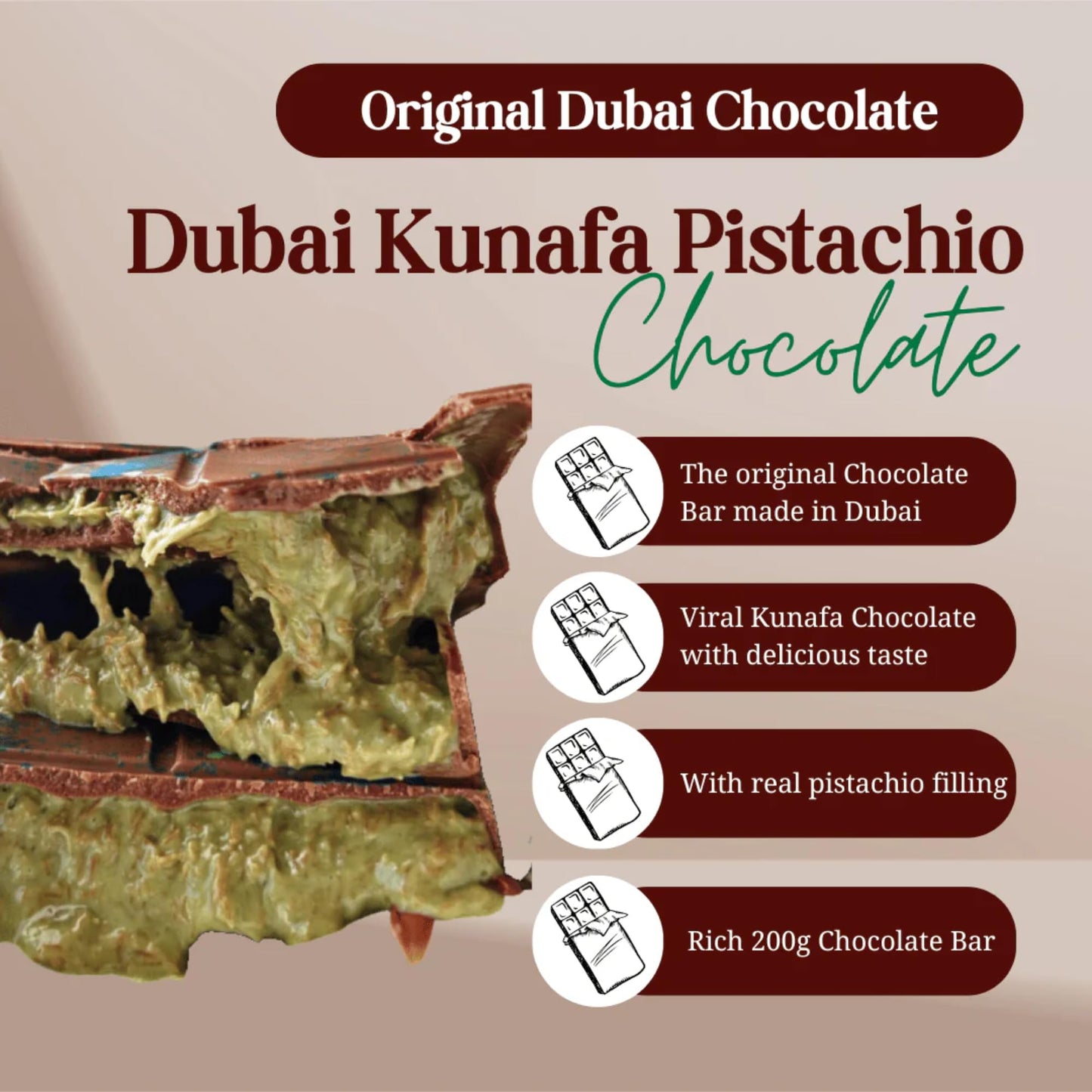 Parahon Dubai Chocolate Bar - Pistachio Cream - Assorted Milk & White Chocolates - 80g Holiday Gift for All