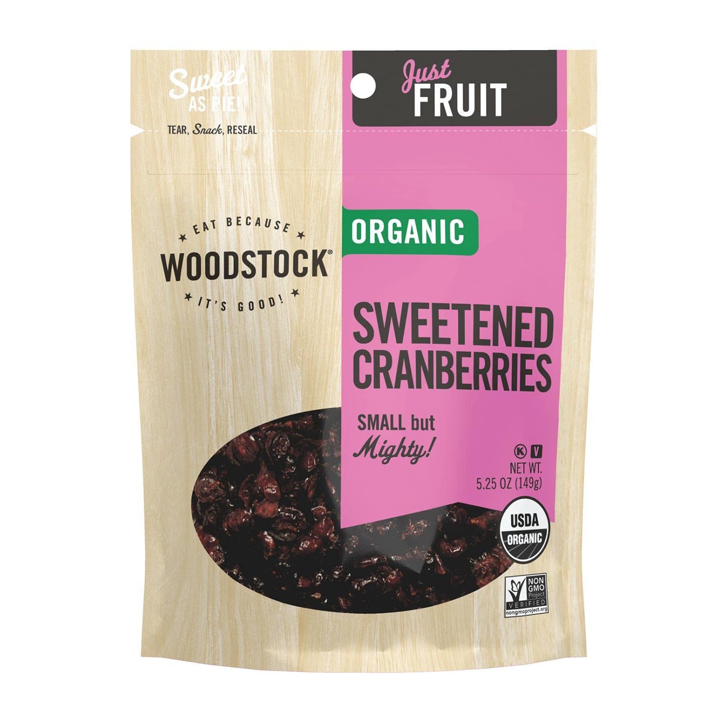 Woodstock Organic Cranberries - Sweetened - Case Of 8 - 5.25 Oz.