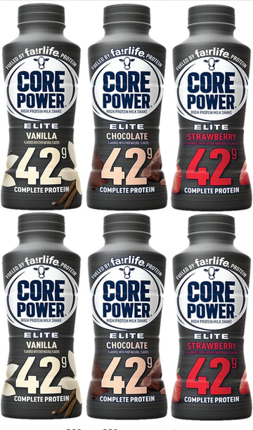 Fairlife Core Power advanced High Protein Milk Shake 42g (Pack of 12) 3 Flavor Variety Pack - Chocolate  Vanilla and Strawberry 14 Fl in Baxter Expresss packaging