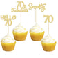 Gyufise 24Pcs Gold Glitter 70Th Birthday Cupcake Toppers Hello 70 Seventy Cake Toppers 70 & Fabulous Cupcake Picks For 70Th Birt