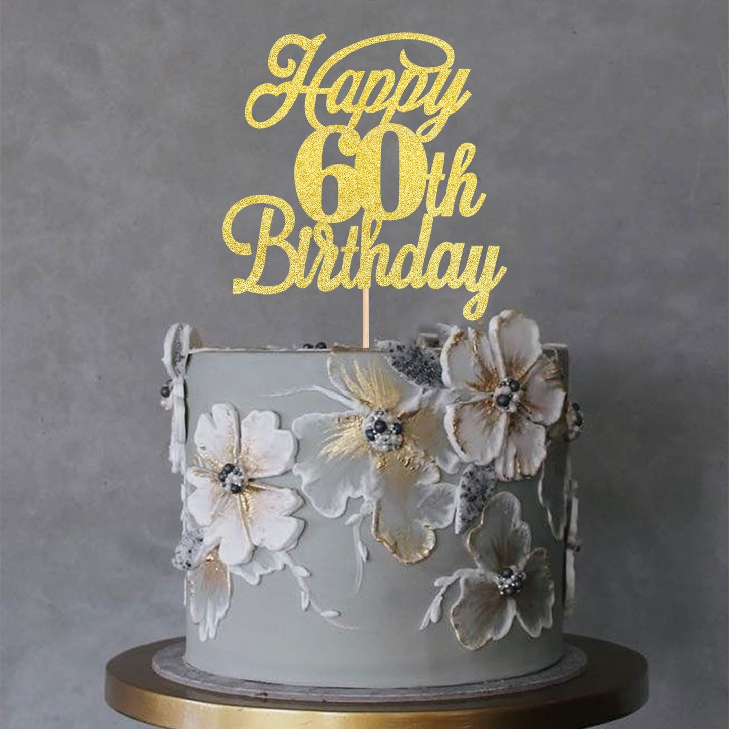 Rssta i 60th Birthday Cake Topper, Glitter Gold, Paper, Model XM064, Celebrating 60 Years Old, Party Decoration Supplies