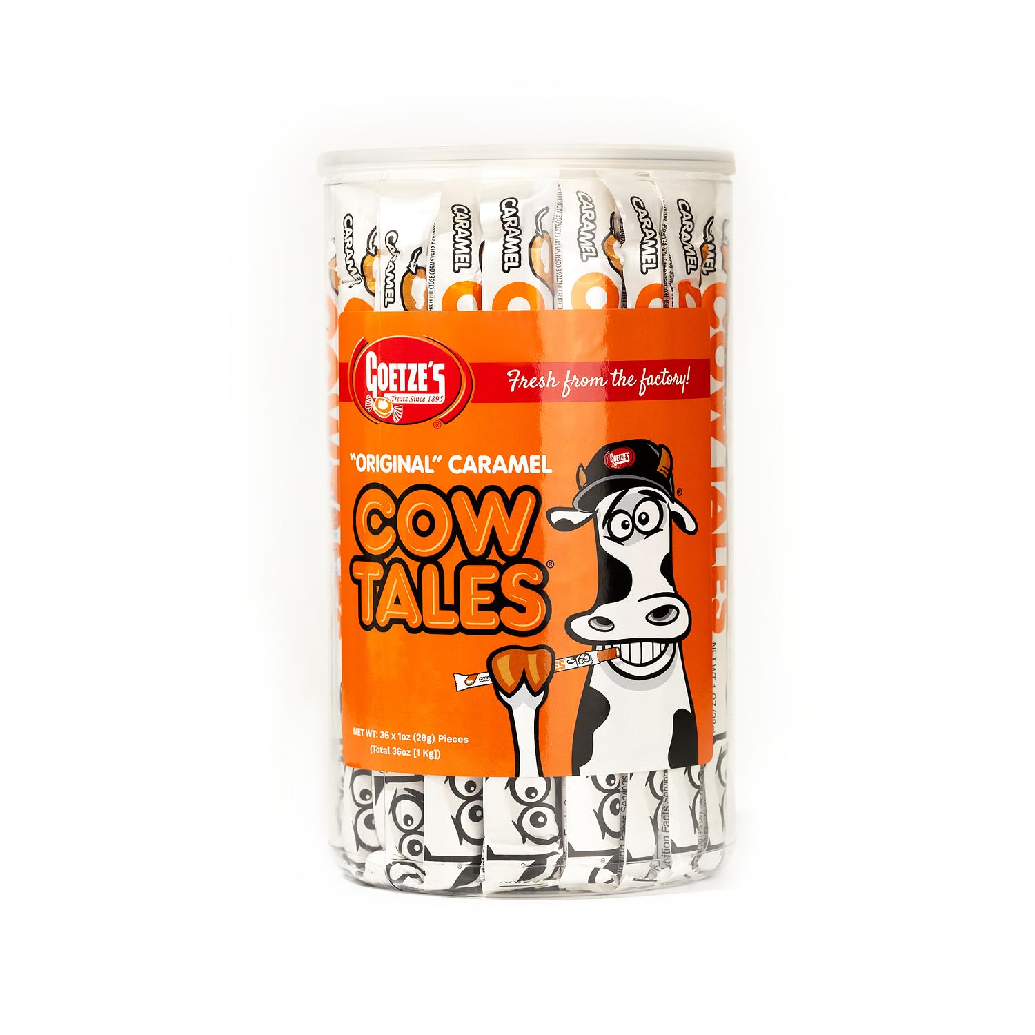 Goetzes Candy Caramel Cow Tales - 2.25 Pound Canister (36 Ounces) - Fresh from the Factory