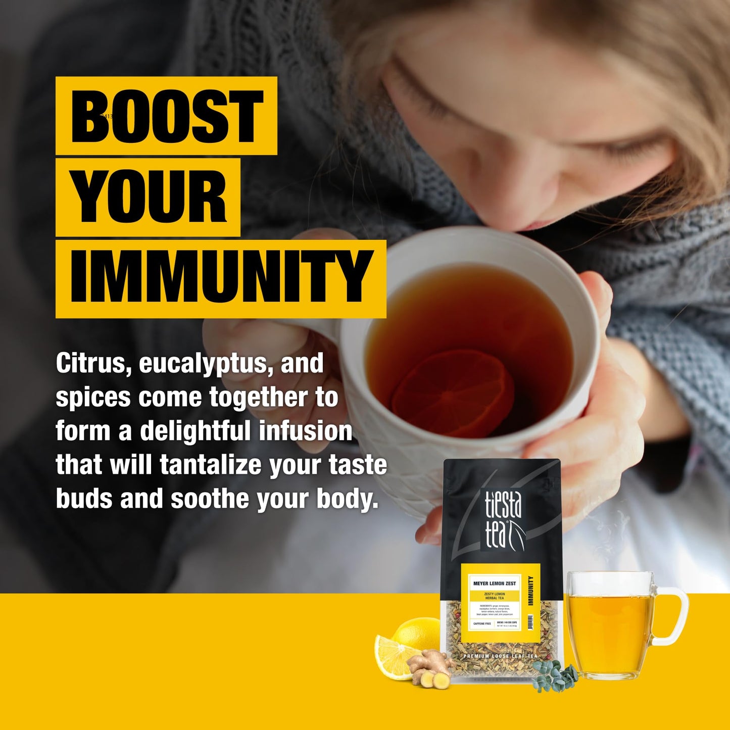 Tiesta Tea Meyer Lemon Zest Herbal Tea, Caffeine-Free, Loose Leaf, 16 oz Bulk Pouch, Brews Up to 200 Cups