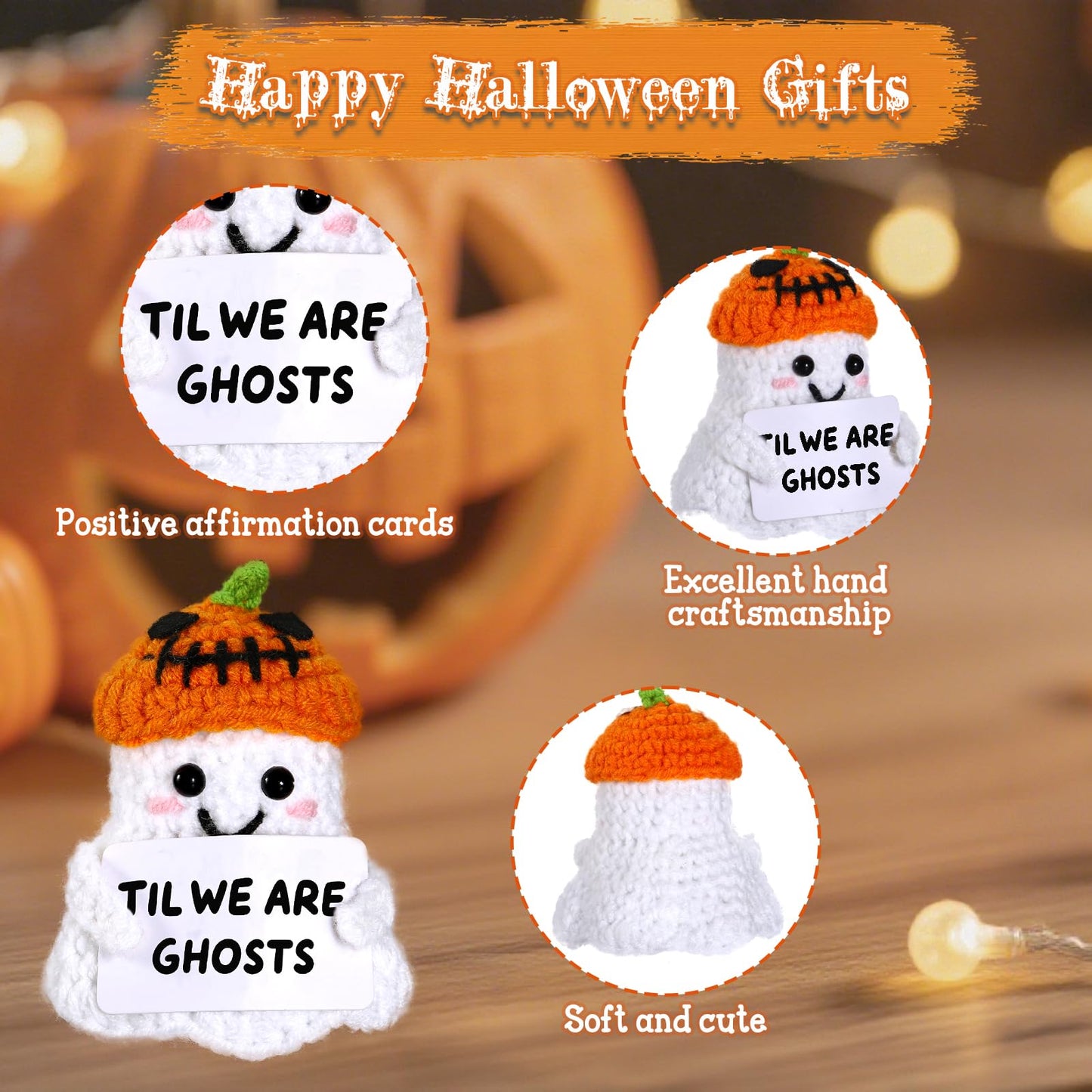 TI-EDC Boo Basket Stuffers for Him Her, Halloween Ghost Handmade Positive Crochet Doll, Funny National Boyfriend Ghost Decor for