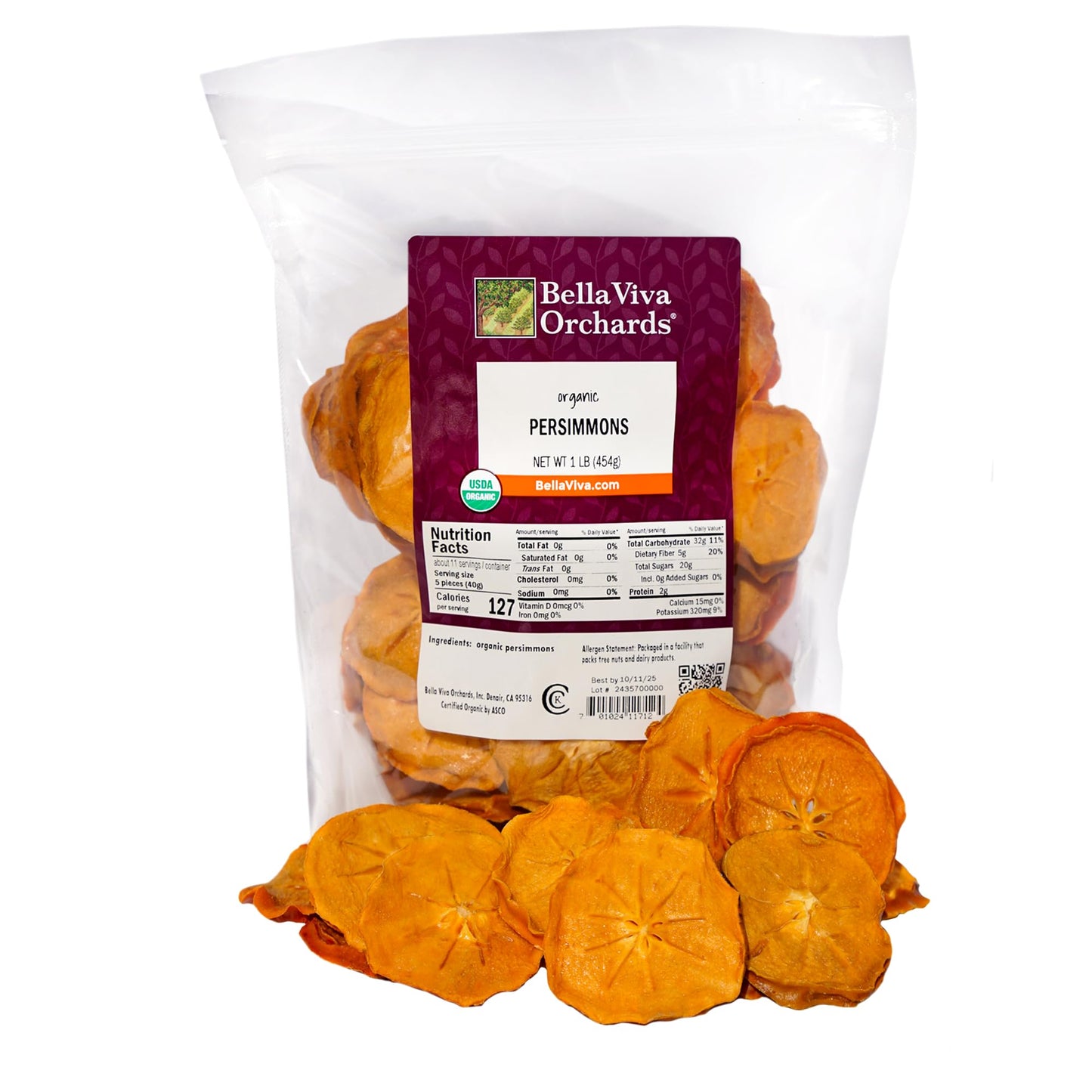 Organic Dried Persimmons From Bella Viva Orchards, 1 Lb. Bag