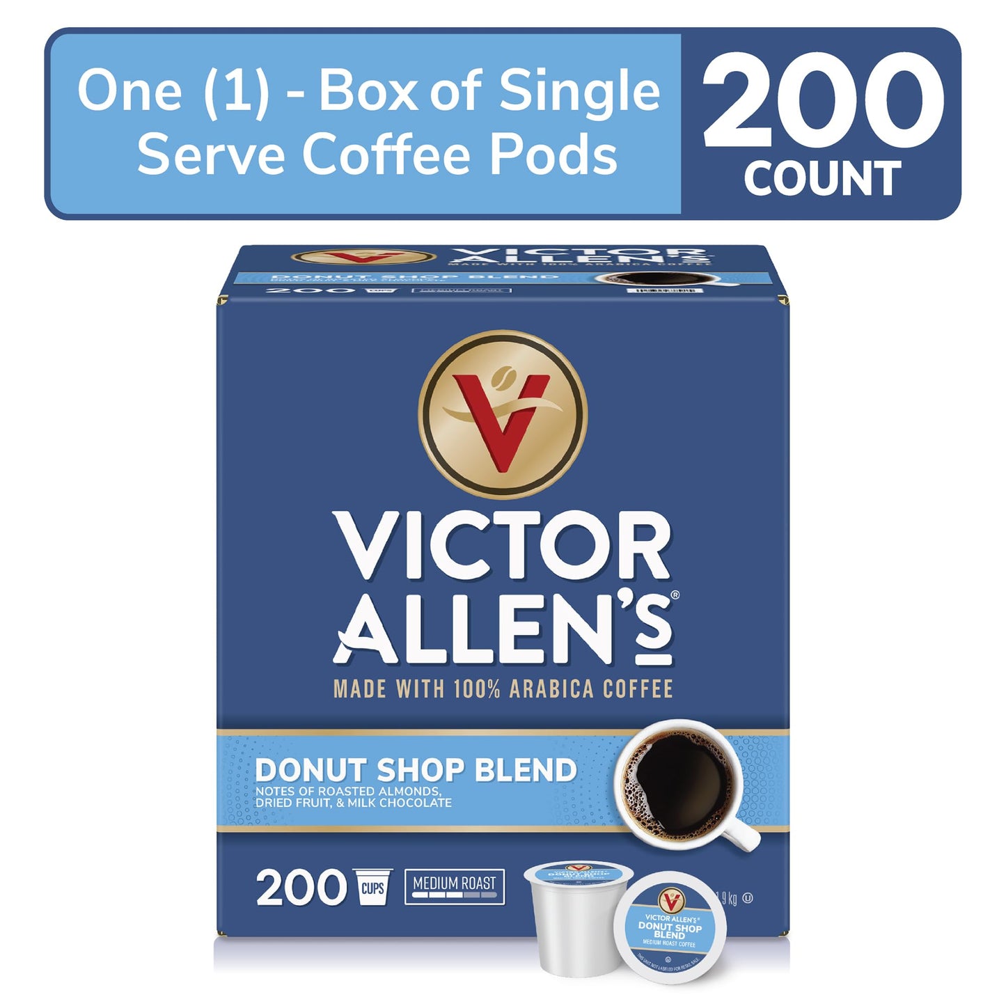 Victor Allens Coffee Donut Shop Blend, Medium Roast Single Serve Pods, 200 Count, Brown, for Keurig K-Cup malt-inspired