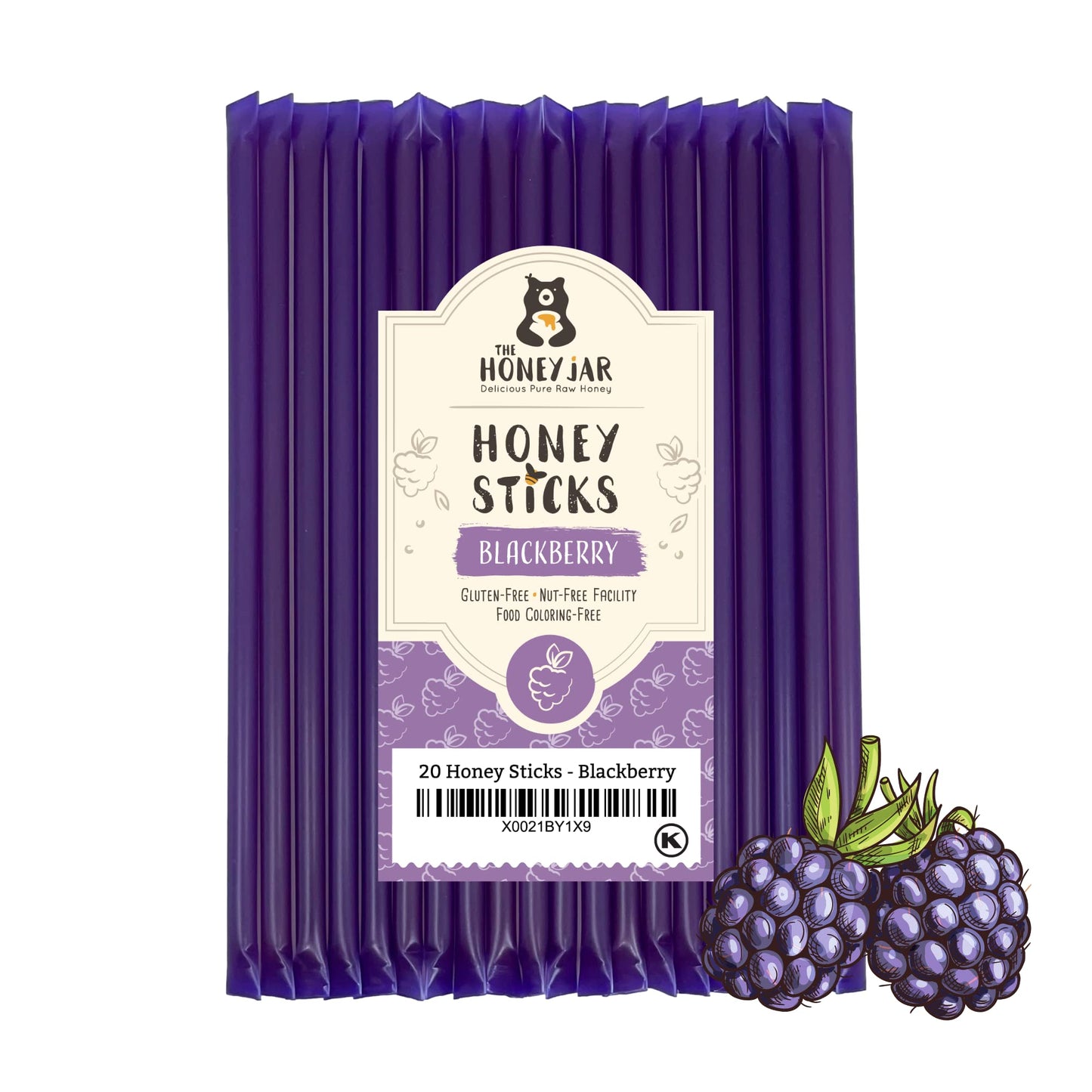 The Honey Jar Blackberry Flavored Raw Honey Sticks - Pure Honey Straws For Tea, Coffee, Or A Healthy Treat - One Teaspoon Of Fla