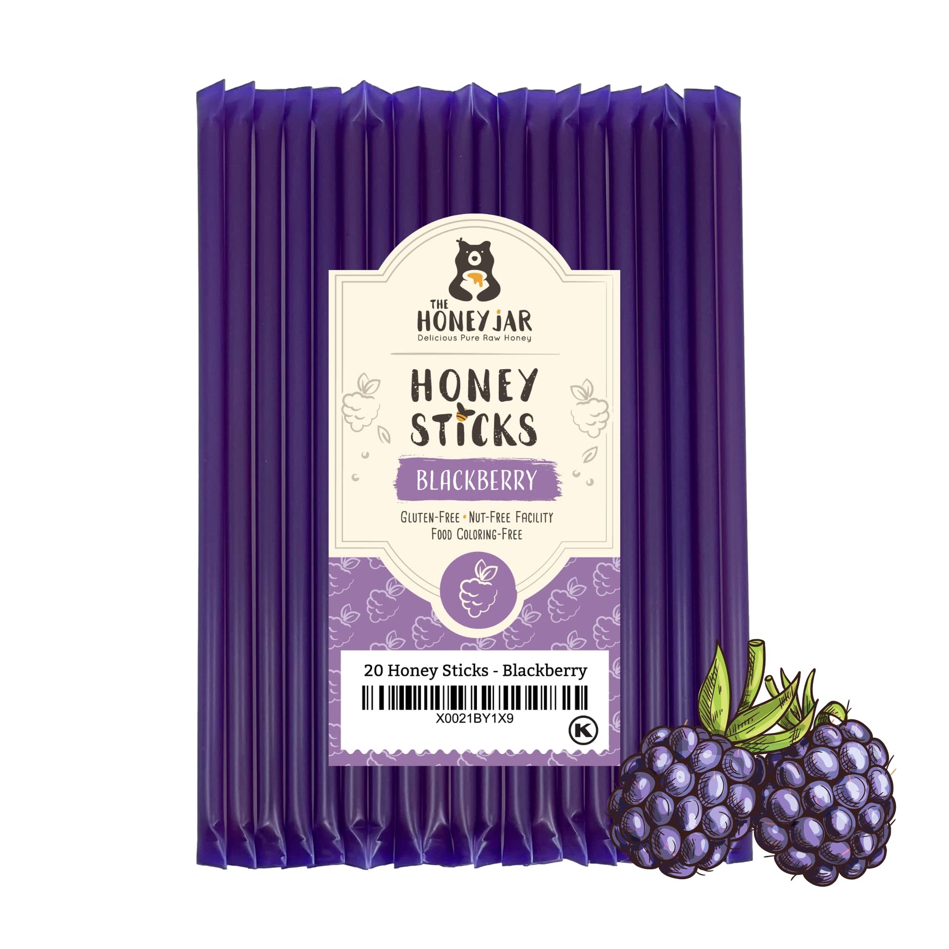 The Honey Jar Blackberry Flavored Raw Honey Sticks - Pure Honey Straws For Tea, Coffee, Or A Healthy Treat - One Teaspoon Of Fla
