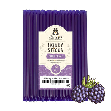 The Honey Jar Blackberry Flavored Raw Honey Sticks - Pure Honey Straws For Tea, Coffee, Or A Healthy Treat - One Teaspoon Of Fla